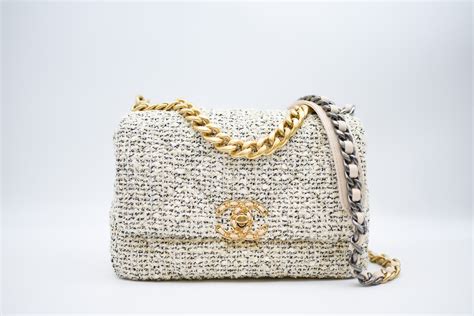 chanel 19 oreo tweed|Chanel 19 Small, Oreo Beige Tweed, Preowned in Box MA001.